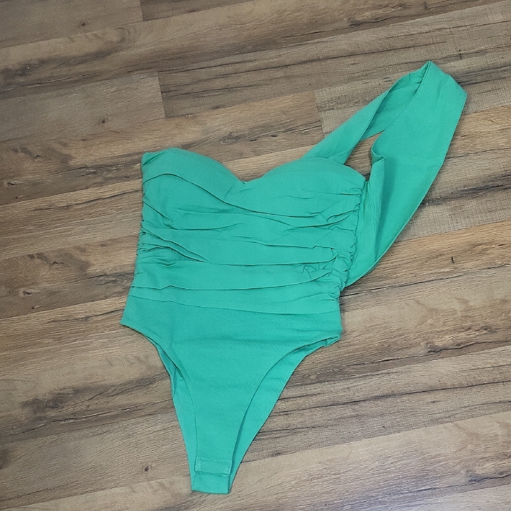 ATOIR One Shoulder Never Really Over Bodysuit In Jade Green